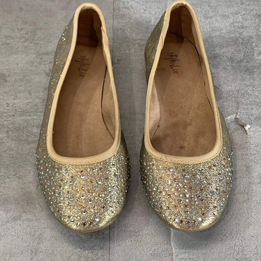 STYLE & CO Women's Gold Angelynn Rhinestone Embellished Slip-On Flats SZ 7.5
