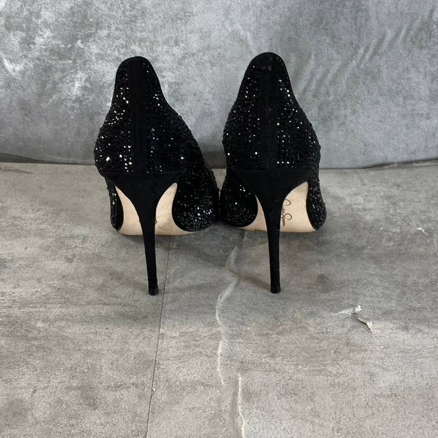 JESSICA SIMPSON Women's Black Wayva Rhinestone Pointed-Toe Pumps SZ 5.5