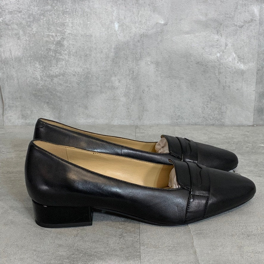 TROTTERS Black Leather Narrow Width Joelle Slip-On Almond-Toe Loafers SZ 8N