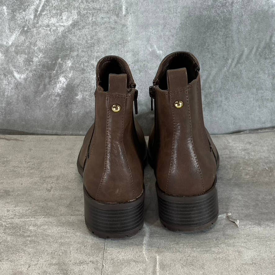 STYLE & CO Women's Brown Smooth Gladyy Side-Zip Block-Heel Ankle Boots SZ 6.5