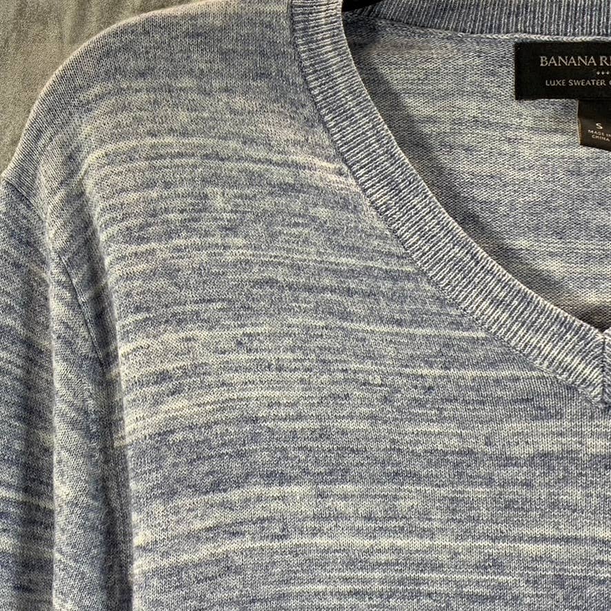 BANANA REPUBLIC Men's Blue Marled V-Neck Luxe Pullover Sweater SZ S