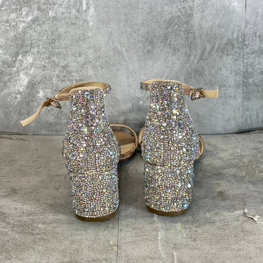 BLUE By BETSEY JOHNSON Women's Champange Mari Rhinestone Block-Heel Sandal SZ5.5