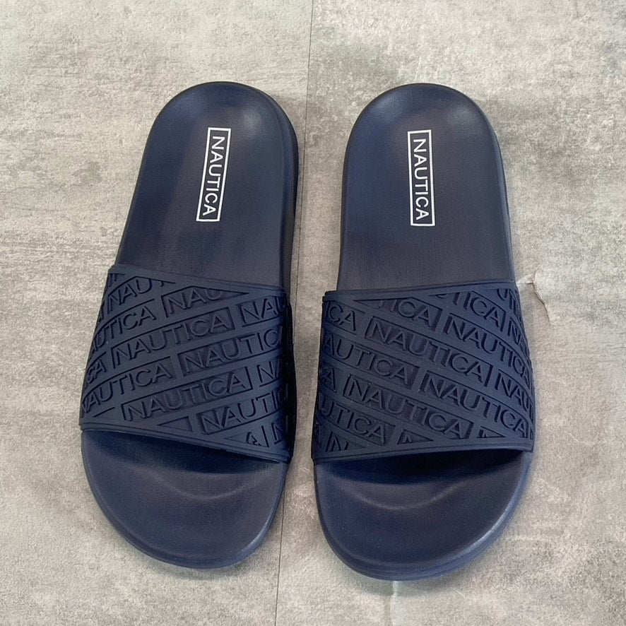 NAUTICA Women's Navy Cardamon Logo Embossed Round-Toe Slide Sandals SZ 10