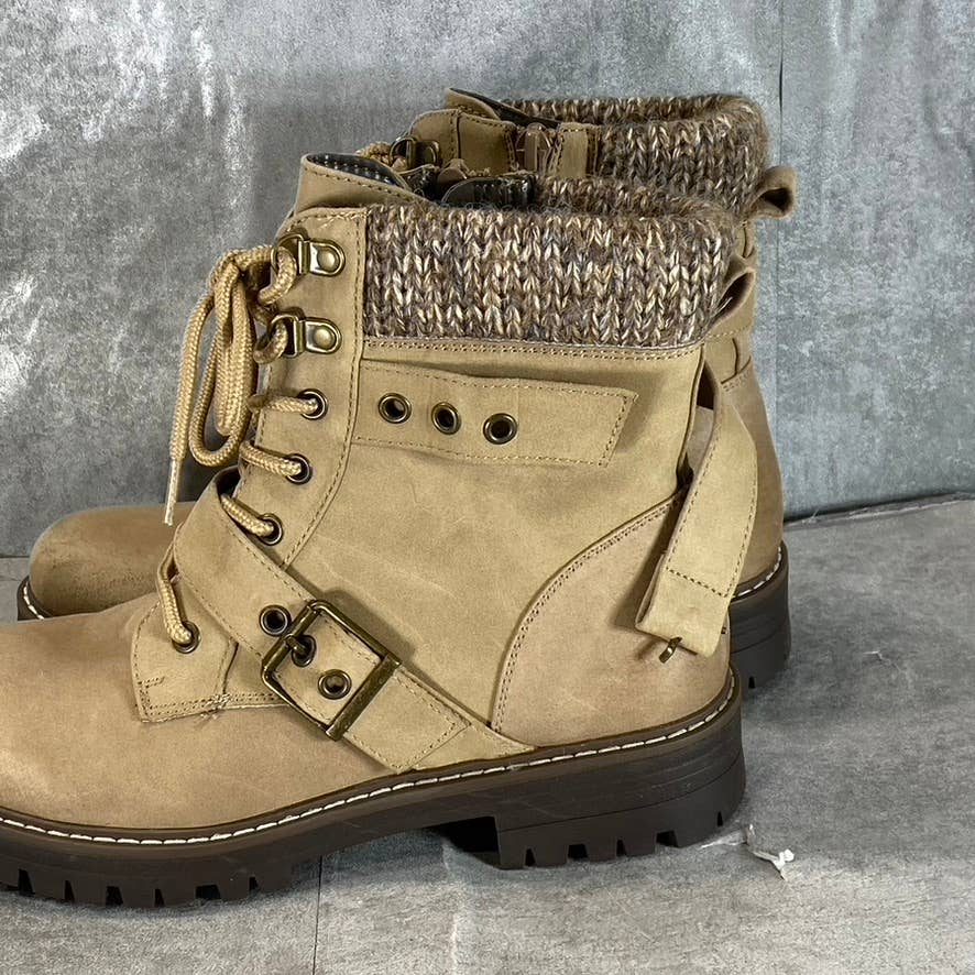 CLIFFS By WHITE MOUNTAIN Women's Natural/Fabric Marlee Lace-Up Boots SZ 8