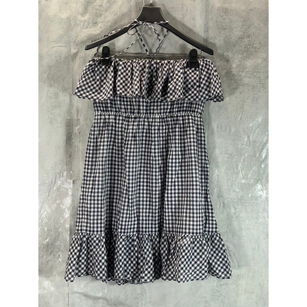 J.CREW Women's Black/White Gingham Ruffle Strapless Dress SZ M