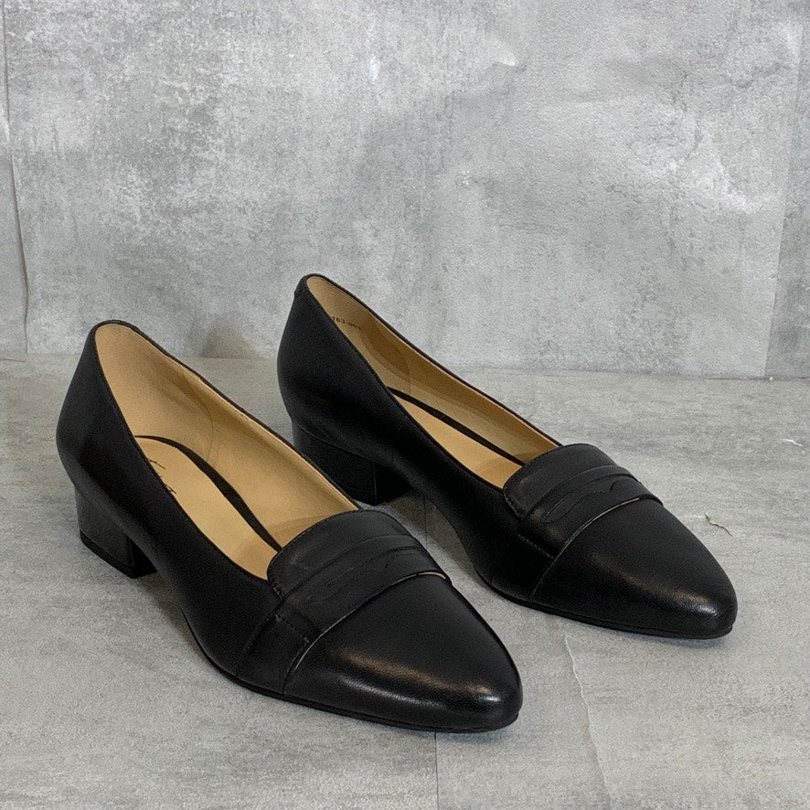 TROTTERS Black Leather Narrow Width Joelle Slip-On Almond-Toe Loafers SZ 8N