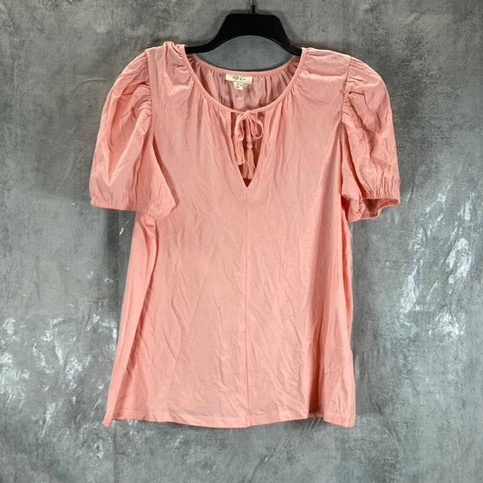 STYLE & CO Women's Pink Textured-Short Sleeve Tie Neck Top SZ XL