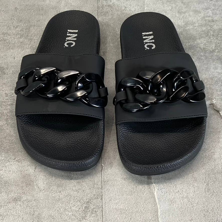 INC INTERNATIONAL CONCEPTS Women's Black Peymen 70 Chain-Detail Slide Sandal SZ5