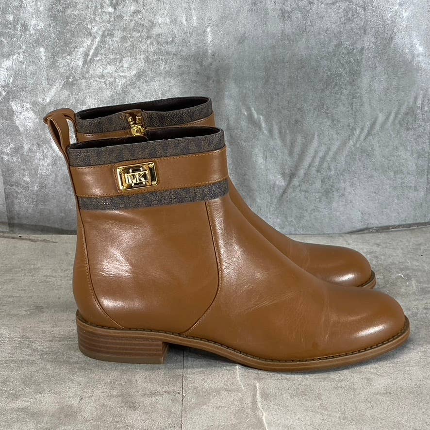 MICHAEL MICHAEL KORS Women's Cognac Leather Padma Strapped Block-Heel Boots SZ6