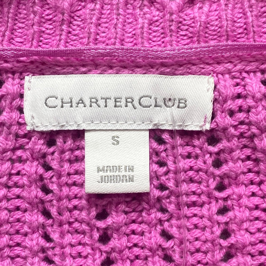 CHARTER CLUB Boutique Pink Open-Knit Scalloped-Trim Long Sleeve Cardigan SZ S
