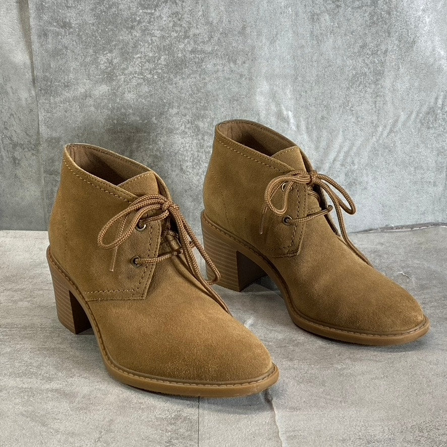 COLLECTION By CLARKS Women's Dark Khaki Suede Scene Laceboot Block-Heel Booties
