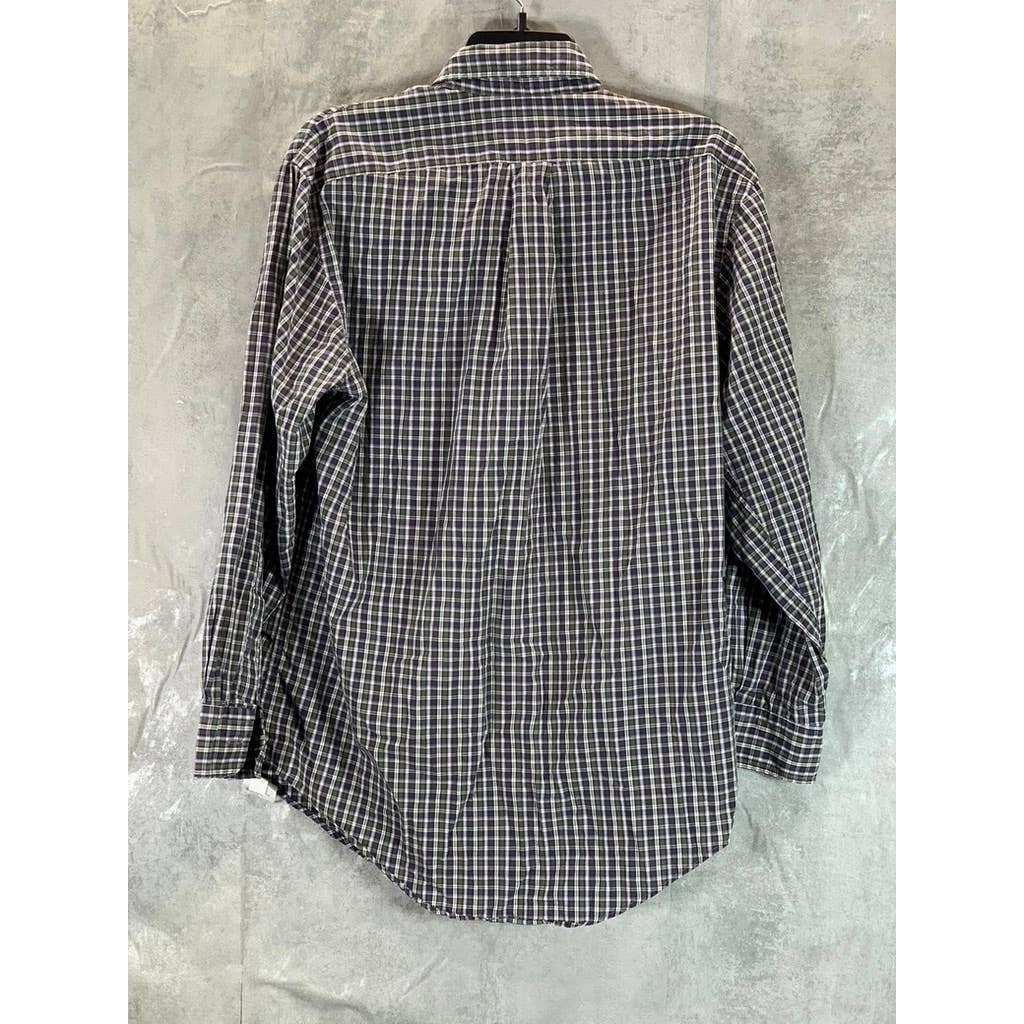 LANDS' END Men's Navy Mini Check Regular-Fit Button-Up Dress Shirt SZ 15.5-32