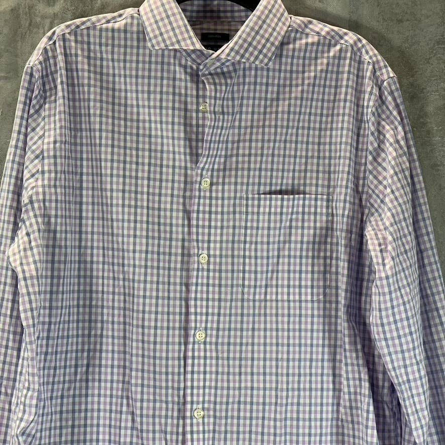 PRONTO UOMO Men's Pink Mini Check Non-Iron Button-Up Dress Shirt SZ 16.5 34-35