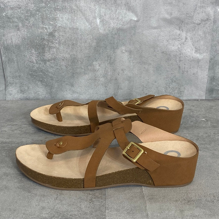 JOURNEE COLLECTION Brown Navara Slide Faux Cork Wedge Thong Sandals SZ 10