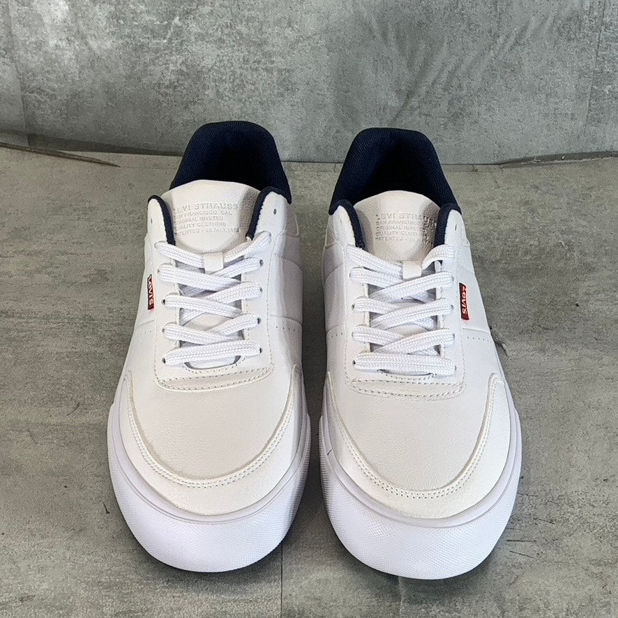 LEVI'S Men's White/Navy Munro NM Faux-Leather Retro Low-Top Lace-Up Sneaker SZ10