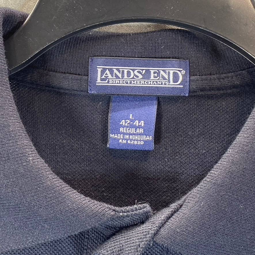 LANDS END Men's Black Solid Regular Short-Sleeve Polo Shirt SZ L
