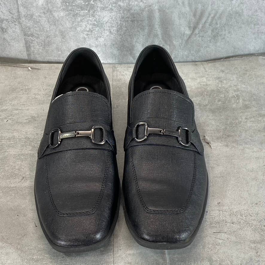 CALVIN KLEIN Men's Black Saffiano Leather Malcome Casual Slip-On Loafers SZ 12