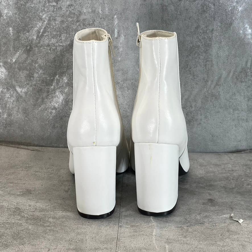 MADDEN GIRL Women's White Rivington Almond-Toe Block-Heel Ankle Boots SZ 7