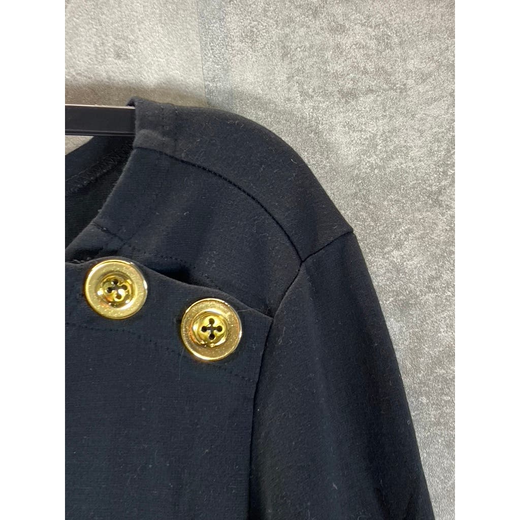 STS SAIL TO SABLE Women's Navy Crewneck Button-Shoulder Long Sleeve Dress SZ S