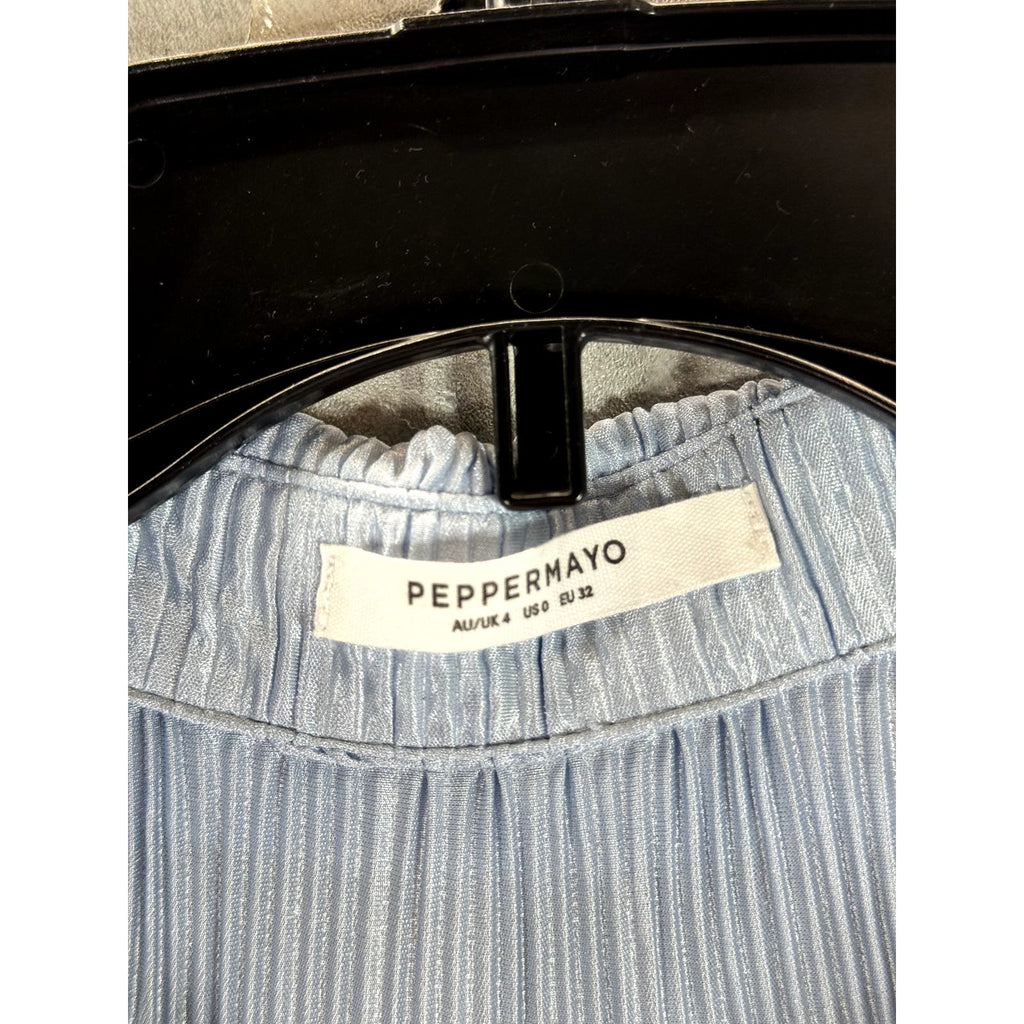 PEPPERMAYO Women's Baby Blue Plisse Soho Chic Long Sleeve Mini Shirt Dress SZ 0
