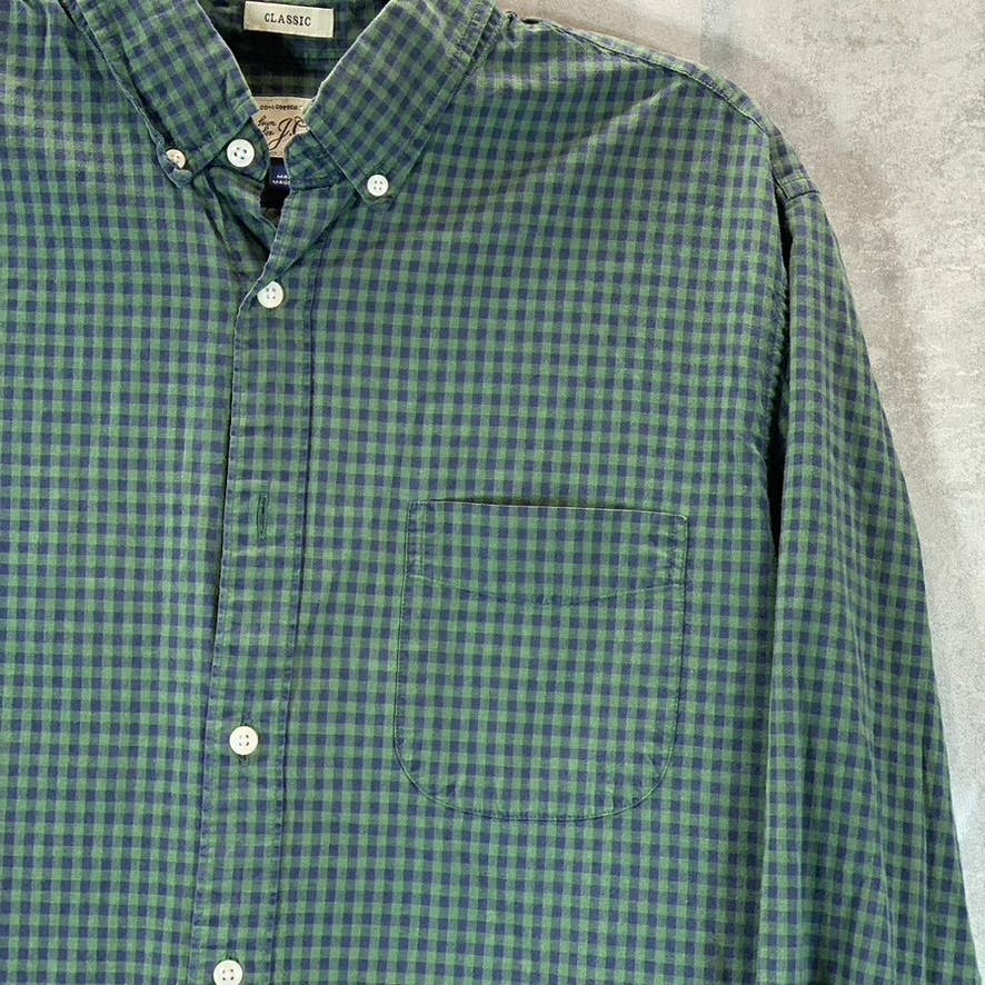 J.CREW Men's Green/Blue Gingham Classic-Fit Button-Up Shirt SZ M