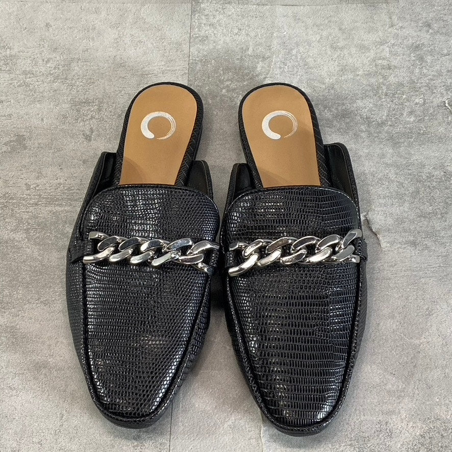JOURNEE COLLECTION Women's Black Lizard Embossed Hazina Square-Toe Slip-On Mules