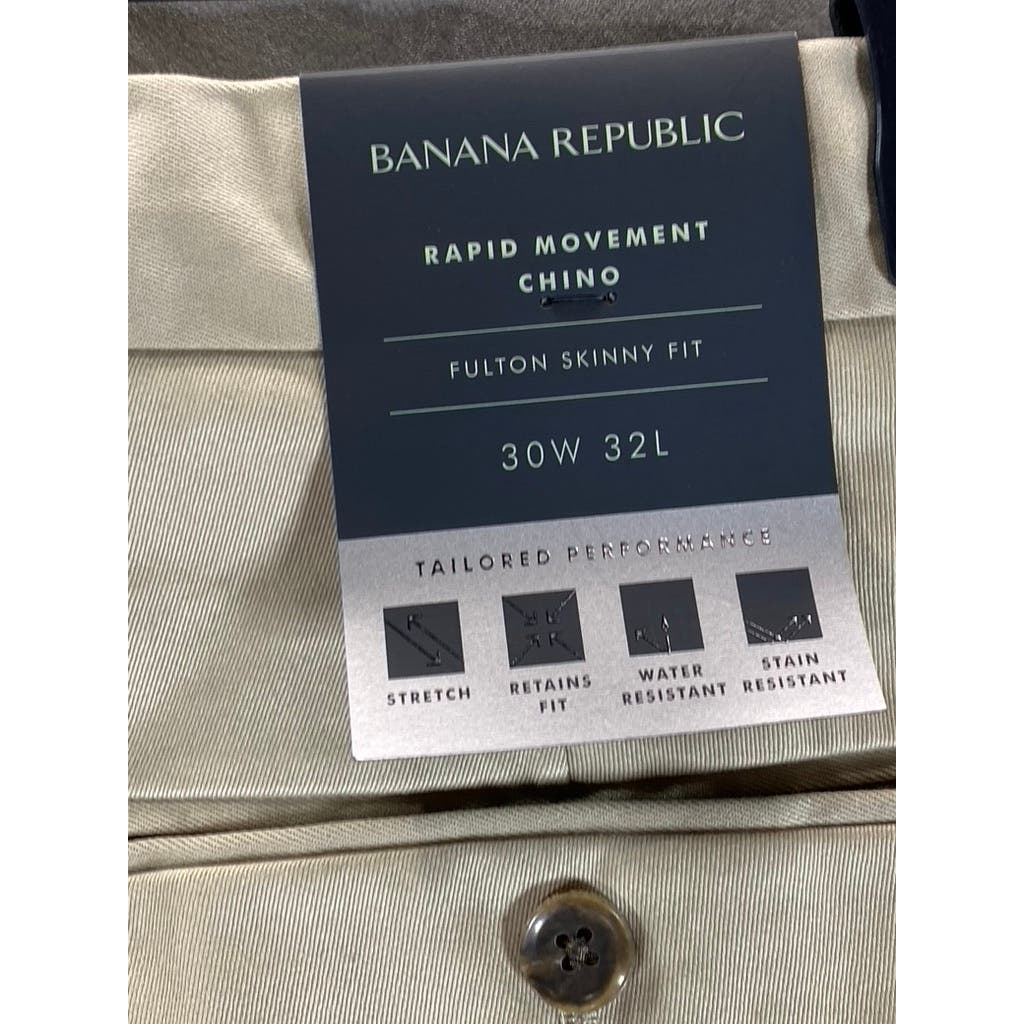 BANANA REPUBLIC Men's Tan Fulton Skinny-Fit Chino Pants SZ 30X32