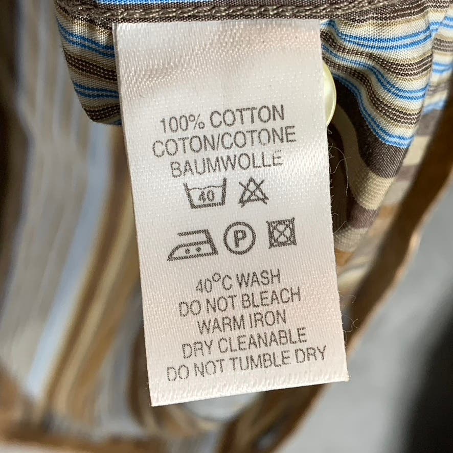 PS. PAUL SMITH Men's Brown/Blue Striped Satin-Trim Wide Cuff Shirt SZ NA