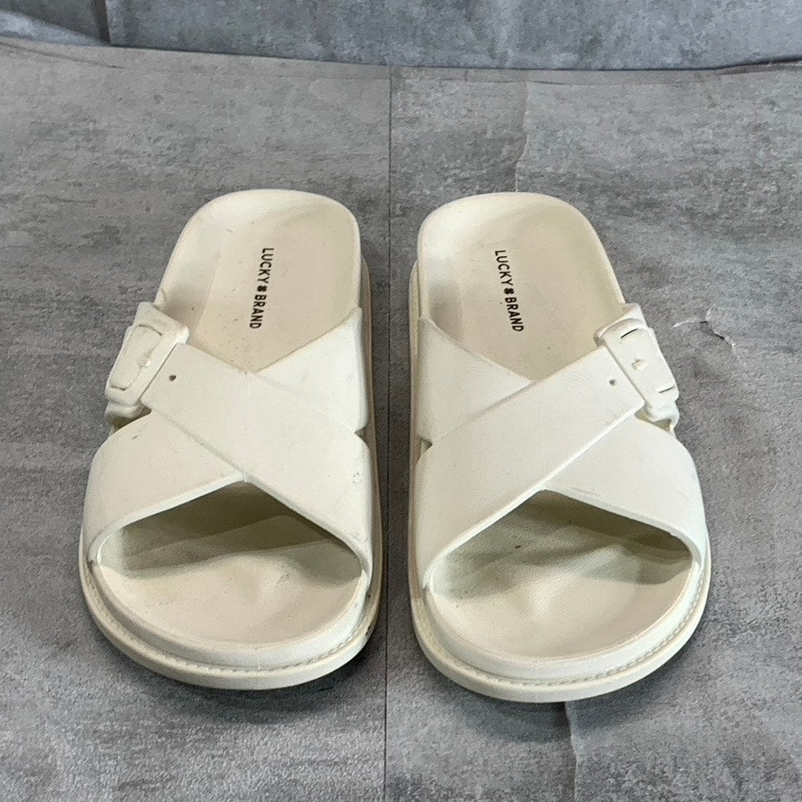 LUCKY BRAND Women's White Roseleen Crisscross Buckled Slide Sandals SZ 8