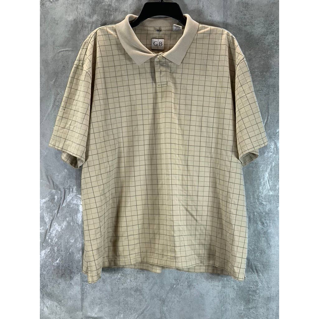 GEOFFREY BEENE Men's Tan Plaid Short-Sleeve Golf Polo SZ 2XL