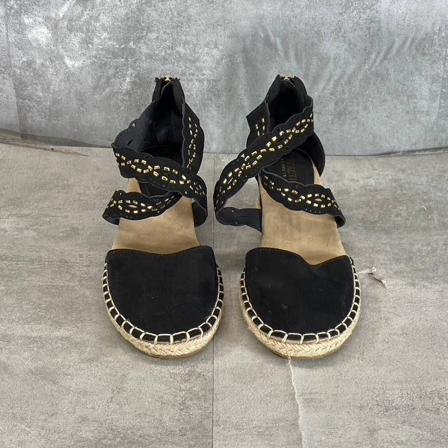 KENNETH COLE REACTION Women's Black Clo X Band Laser Espadrille Wedge Sandal SZ6