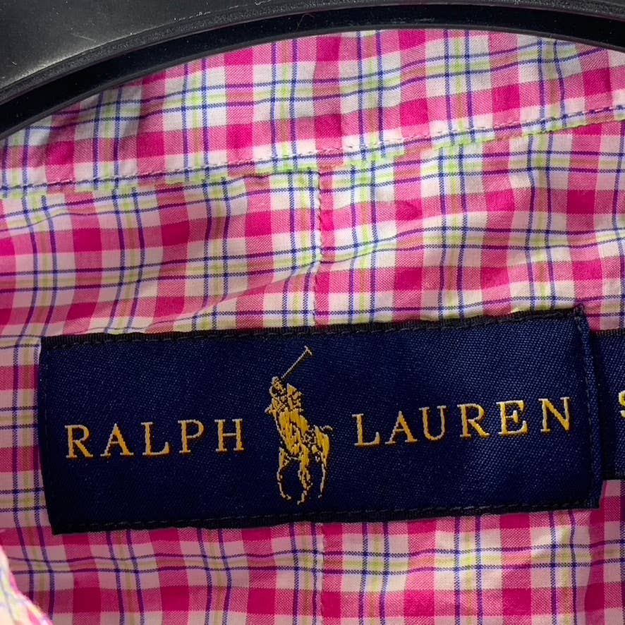 RALPH LAUREN Men's Pink Gingham Classic -Fit Button-Up Long-Sleeve Shirt SZ S