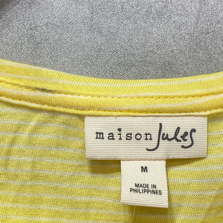 MAISON JULES Yellow Striped Flutter Sleeve Knit Top SZ M