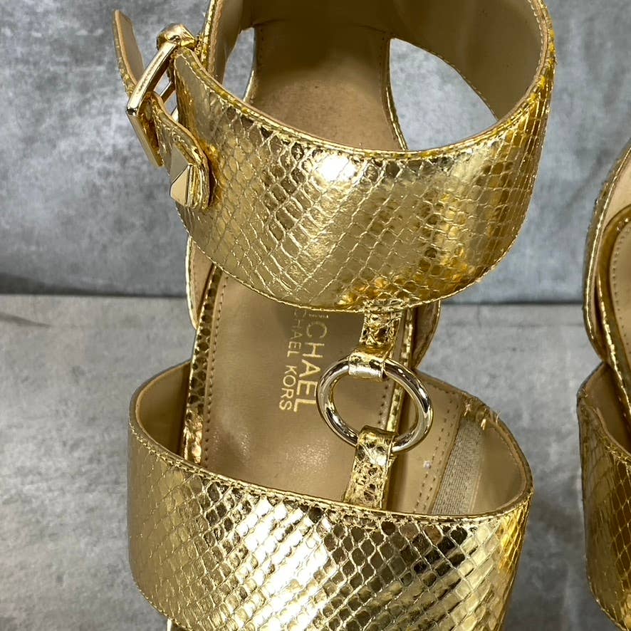 MICHAEL MICHAEL KORS Women's Gold Metallic Amos Ankle Cuff Stiletto Sandals SZ10