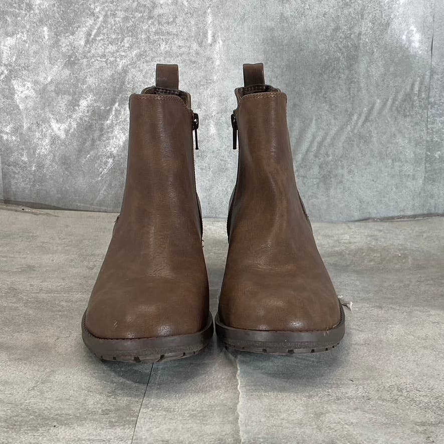 STYLE & CO Women's Brown Smooth Gladyy Side-Zip Block-Heel Ankle Boots SZ 6.5
