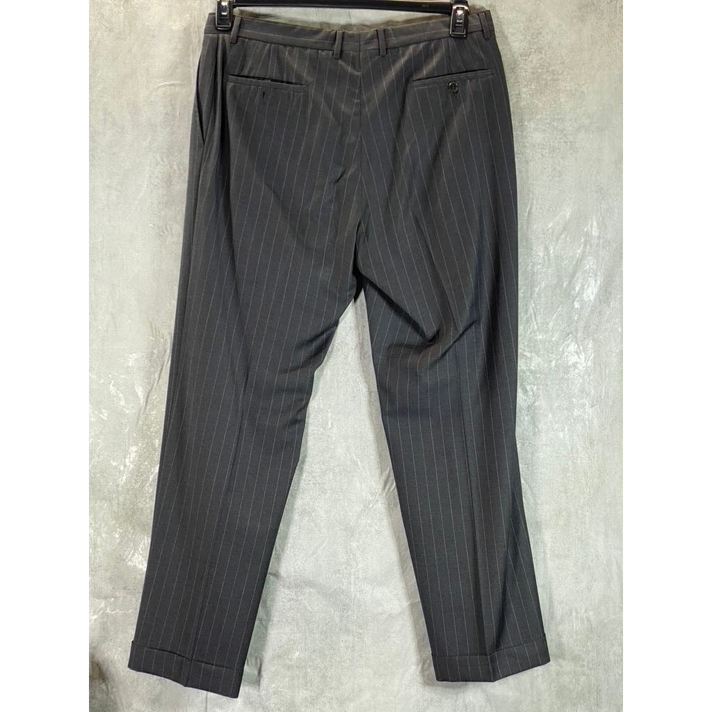 GIORGIO ARMANI Men's Charcoal Pinstripe Flat-Front Pants SZ 54(US 38R)