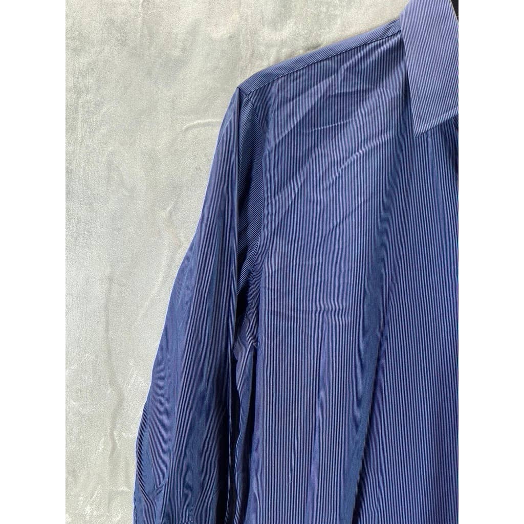 BOSS HUGO BOSS Men's Navy Pinstripe Button-Up Long-Sleeve Dress Shirt SZ16 32/33