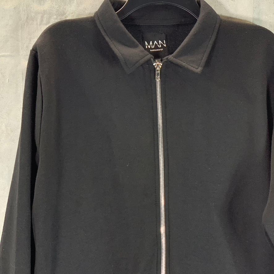 BOOHOOMAN Men's Black Brushed Ottoman Collared Zip Through Overshirt SZ L