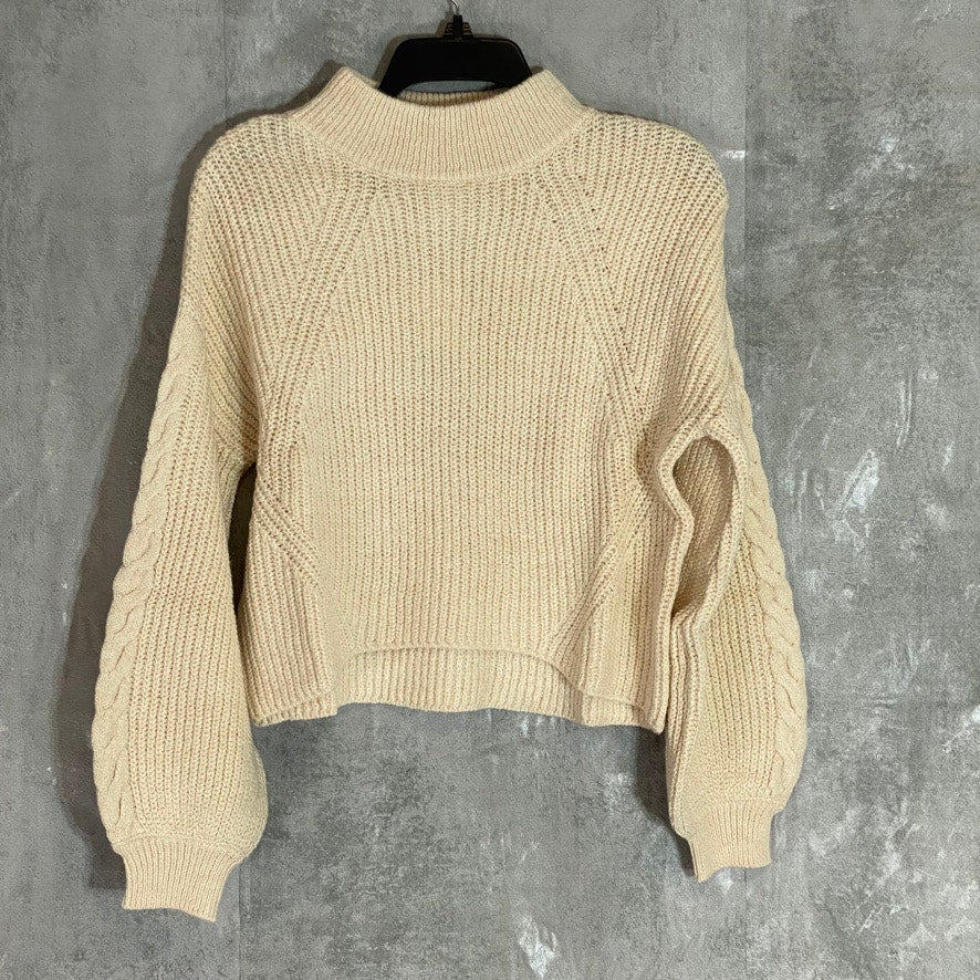 BP. Beige Oatmeal Cable Knit Balloon Sleeve Mock Neck Pullover Sweater SZ S