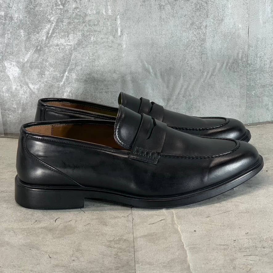 VANCE CO. Men's Wide Width Black Faux Leather Keith Slip-On Penny Loafers SZ 12W
