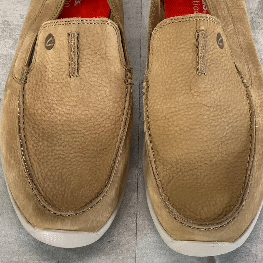 CLARKS Collection Men's Dark Sand Nubuck Leather Gorwin Step Slip-On Loafers SZ8