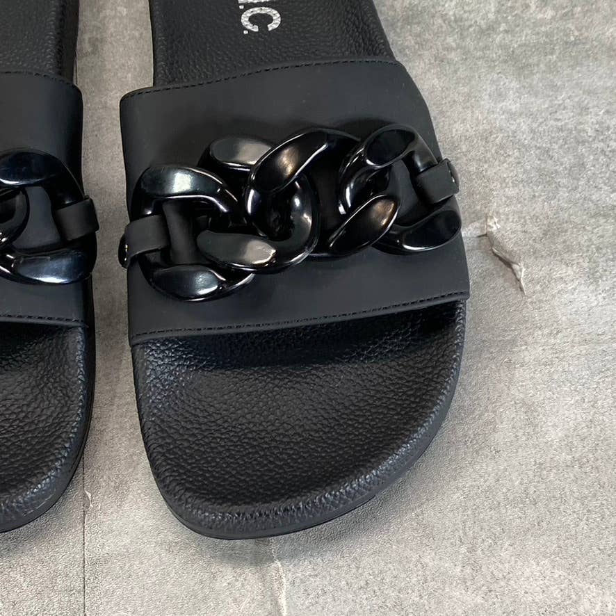 INC INTERNATIONAL CONCEPTS Women's Black Peymen 70 Chain-Detail Slide Sandal SZ5