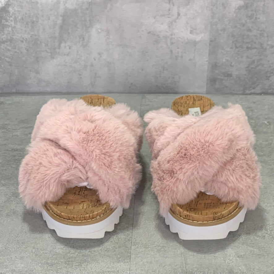 STEVEN NEW YORK Blush Cado Faux Fur Slide Sandals SZ 8.5