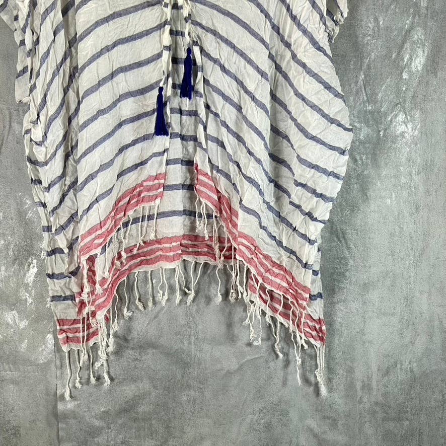 INC INTERNATIONAL CONCEPTS Women's White/Navy Striped Fringe Tie Topper SZ OS