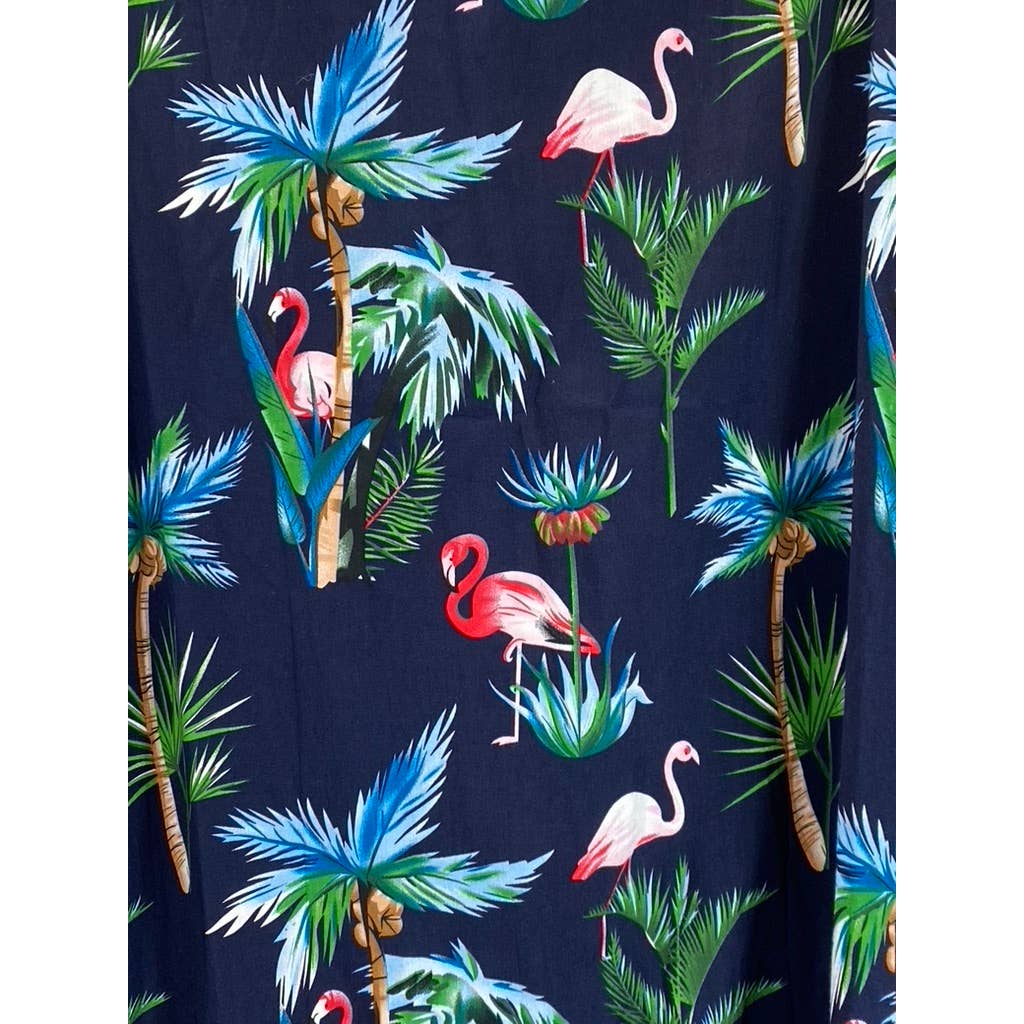 ALEX VANDO Men's Navy Flamingo Hawaiian Button-Up Short Sleeve Shirt SZ S