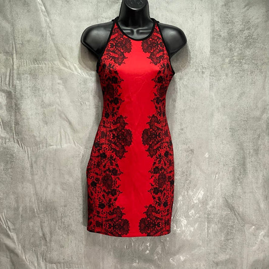 B. DARLIN Juniors' Red High-Neck Sleeveless Floral Bodycon Mini Dress SZ 0