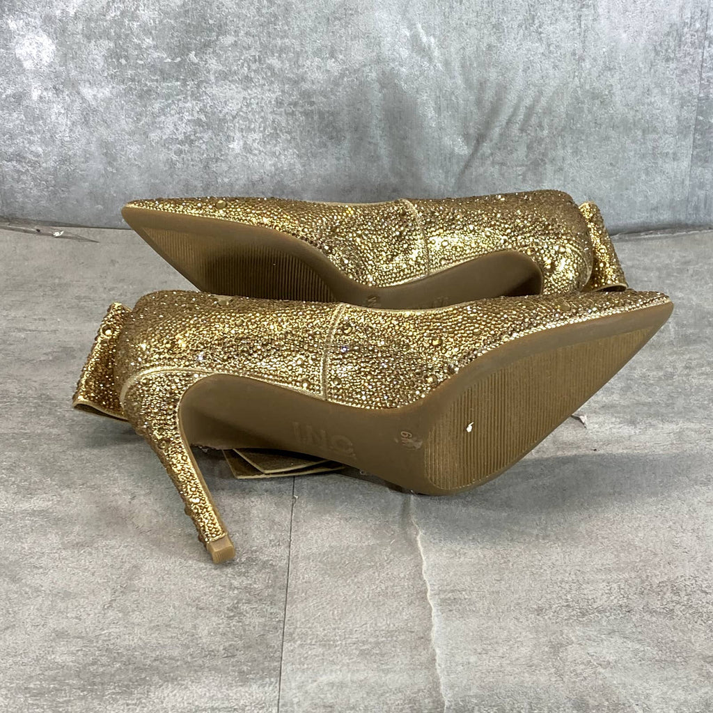 INC INTERNATIONAL Women's Gold Rhinestone Silvee Bow Pointed-Toe Pumps SZ 6