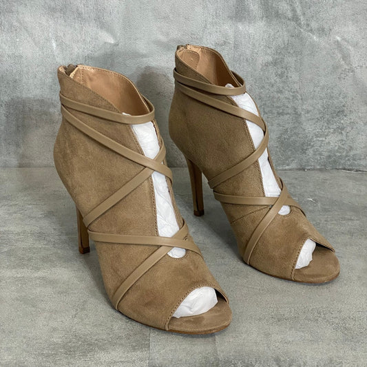 JOURNEE COLLECTION Taupe Samara Round Peep-Toe Back Zip Stiletto Bootie SZ 8.5