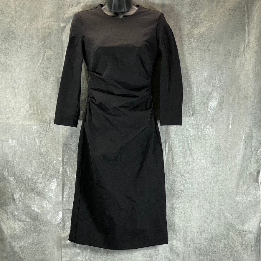 MARELLA Women's Black Iguana Stretch Gathered Front Round-Neck Midi Dress SZ 4