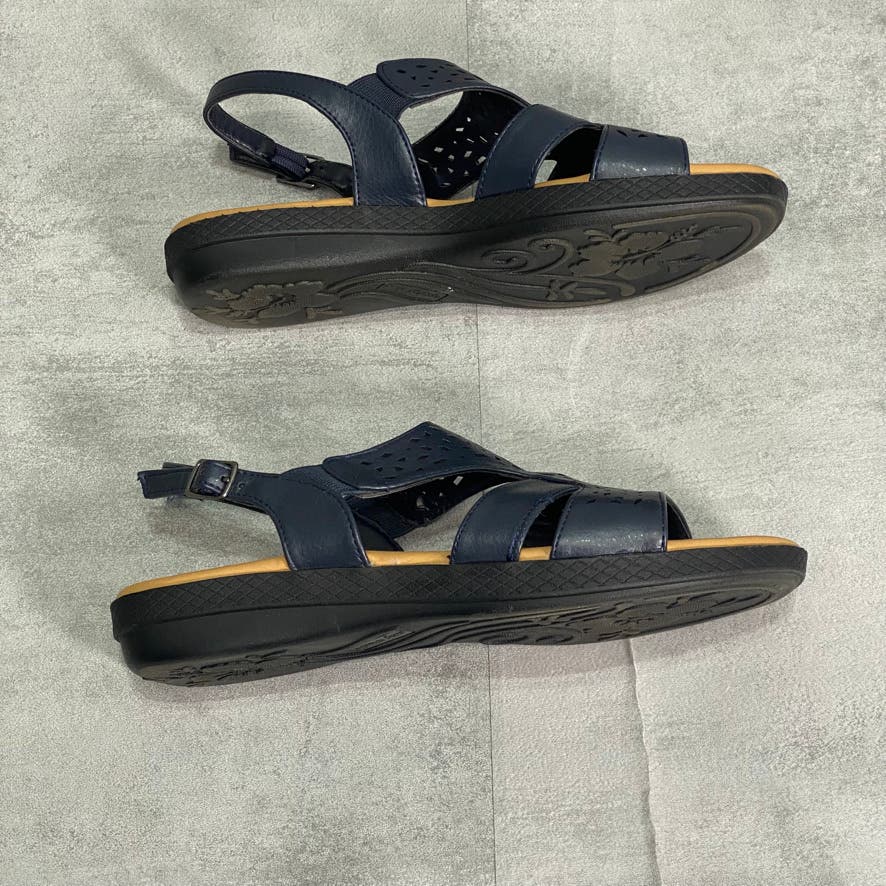 EASY STREET Navy Bolt Open Toe Slide Sandals SZ 7